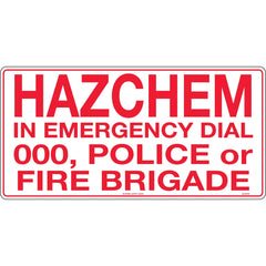 Uniform Safety Signs - 600x300mm - Metal - Hazchem In Emergency Dial 000, Police or Fire Brigade | HAZ103M