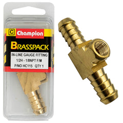 Champion - In - Line Gauge Fittings - Brass - 1/2" H to 1/8" NPT - Female | HC115