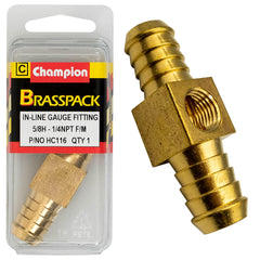 Champion - In - Line Gauge Fittings - Brass - ⅝" H to 1/4" NPT - Female | HC116