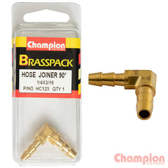 Champion - 1/4 X 3/16 90° BRASS HOSE JOINER BARB ELBOW REDUCER | HC123