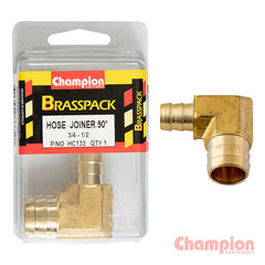 Champion - 3/4 X 1/2 90° BRASS HOSE JOINER BARB ELBOW REDUCER | HC133