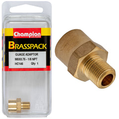 Champion - Gauge Adaptor Brass M8 x 0.75 Male - 1/8 NPT Female | HC146