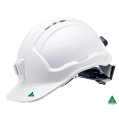 Maxisafe - Tuffgard Fullbrim Hard Hat - Ratchet Harness - Non-Vented - Plastic Miners Lamp | HFB40RH-PL-WH