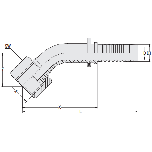 Hardie Hose - 1/4" Tail x 9/16" ORFSF 45Â° | HFT-ORF-45S-0409