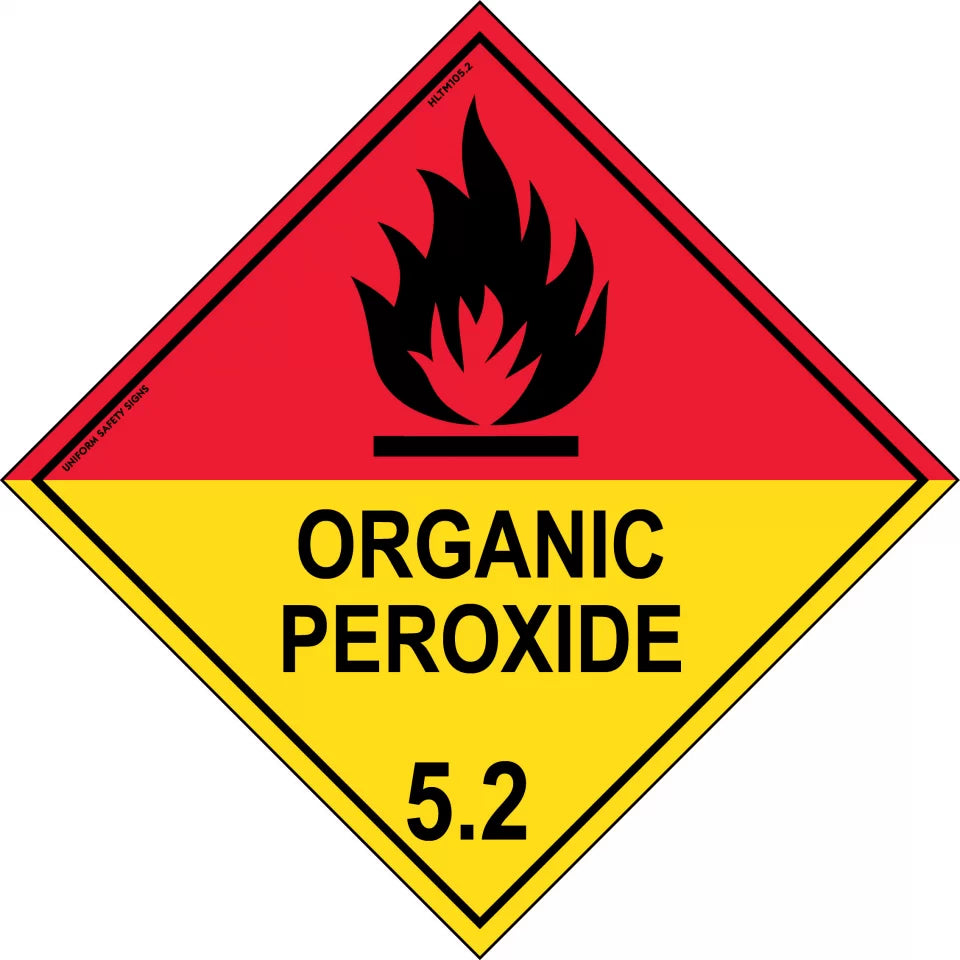 Uniform Safety Signs - 100x100mm - Self Adhesive - Pkt of 6 - Organic Peroxide 5.2 | HLL105.2A