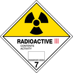 Uniform Safety Signs - 50x50mm - Self Adhesive - Roll of 250 - Dangerous Goods - Class 7, Radioactive III | HLM107.3PAP
