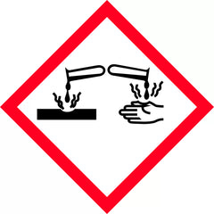 Uniform Safety Signs - 50x50mm - Self Adhesive - Pkt of 12 - GHS - Corrosive Picto | HLM116.7A