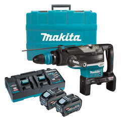Makita Tools - 80V Max (40Vx2) Brushless 52mm SDS Max Rotary Hammer Kit - Includes 2 x 5.0Ah Battery Dual Port Rapid Charger & Plastic Case | HR006GT201