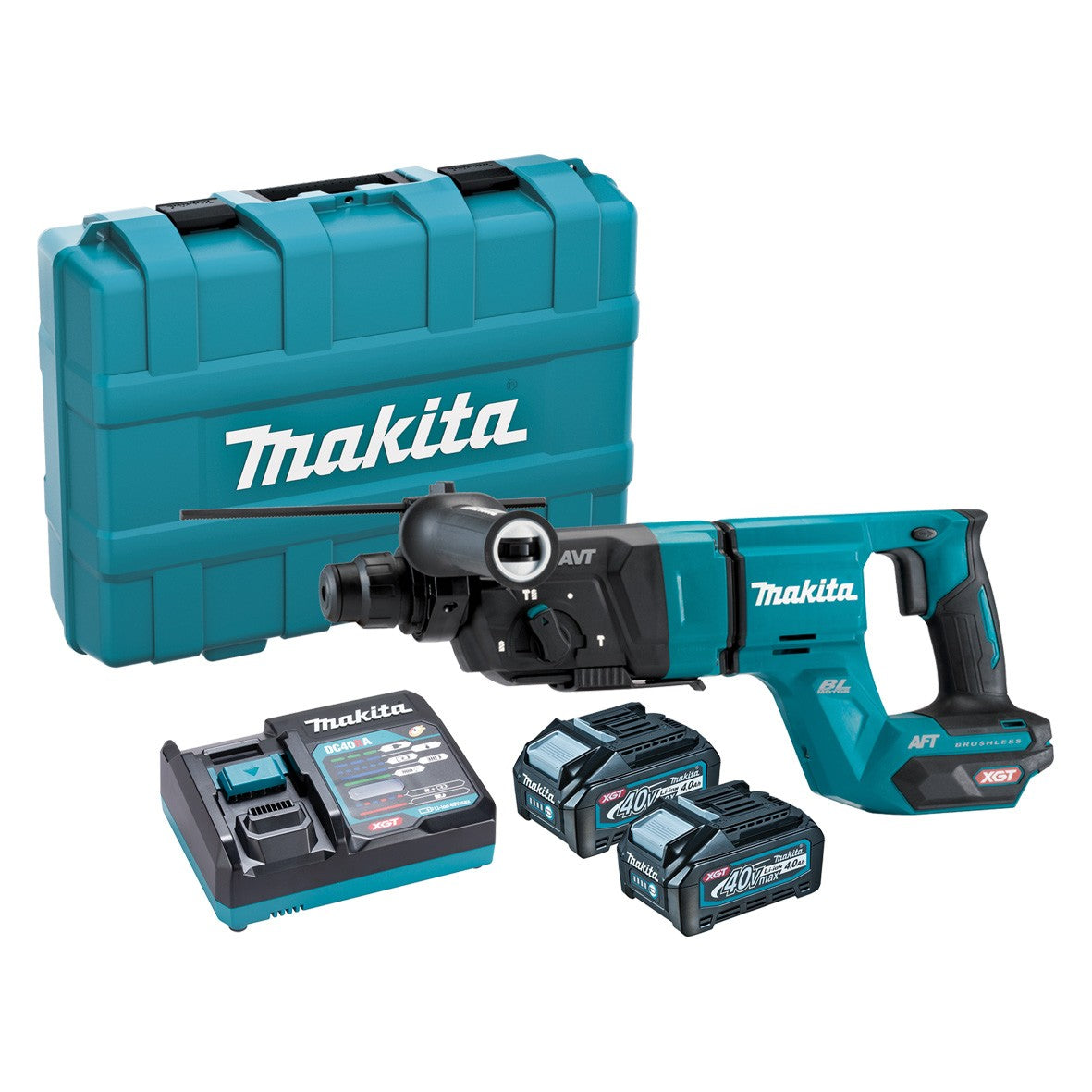 Makita Tools - 40V Max Brushless AWS* 28mm Rotary Hammer Standard SDS Chuck D-Handle Type - Includes 2 x 4.0Ah Batteries Single Port Rapid Charger & Plastic Case *AWS Receiver sold separately (198901-5) | HR007GM201
