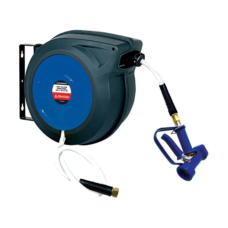 Alemlube - El Series Hot Wash Hose Reel C/W Washdown Gun, 15M X 12mm Id Hybrid Polymer Hose | HR30080C