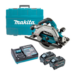 Makita Tools - 40V Max Brushless AWS* 235mm (9-1/4") Circular Saw Kit Guide Rail Compatible Saw Base  - Includes 2 x 5.0Ah Batteries Single Port Rapid Charger & Plastic Case *AWS Receiver sold separately (198901-5) | HS009GT201