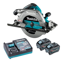 Makita Tools - 40V Max Brushless AWS* 270mm (10-5/8") Circular Saw Kit Guide Rail Compatible Saw Base  - Includes 2 x 5.0Ah Batteries & Single Port Rapid Charger *AWS Receiver sold separately (198901-5) | HS011GT201