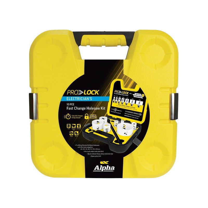 Electricians 10 Piece | Pro Lock Quick Change White Pointer Holesaw Kit