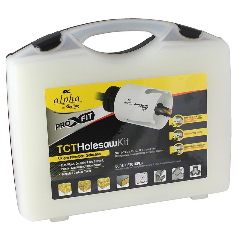 8pce Plumbers TCT Holesaw Kit (22,25,32,44,51,54mm)