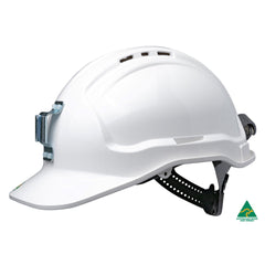 Maxisafe - Tuffgard Fullbrim Hard Hat - Ratchet Harness - Vented - Metal Miners Lamp | HFB41RH-ML-WH