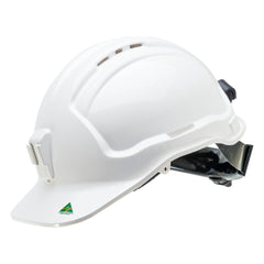 Tuffgard Vented Hard Hat with Ratchet Harness and Poly Lamp Bracket | HTG57RH-PLV-W