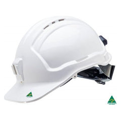 Maxisafe - Tuffgard Vented Hard Hat With Ratchet Harness And Poly Lamp Bracket | HTG57RH-PLV-W