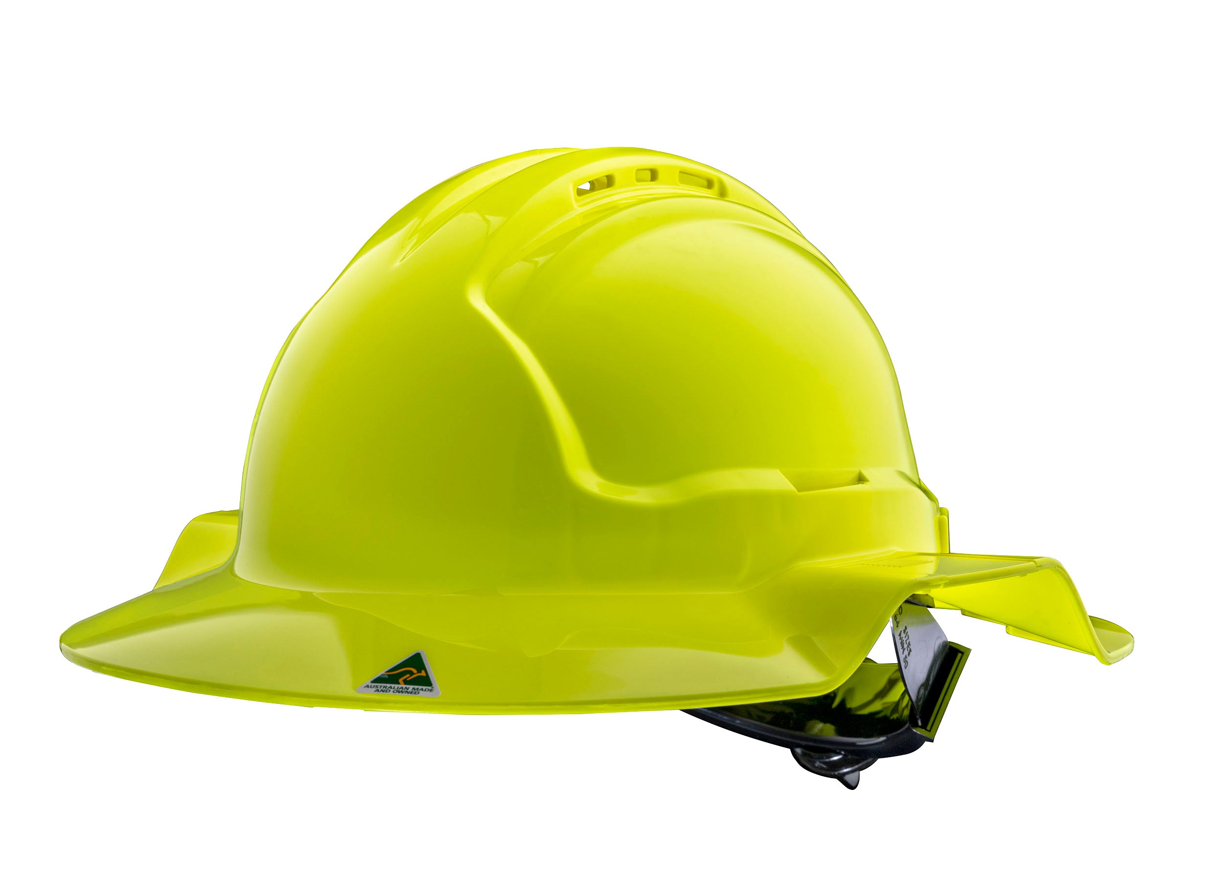 Fluro Yellow Broad Brim Vented Hard Hat – Ratchet | HVB570-FY