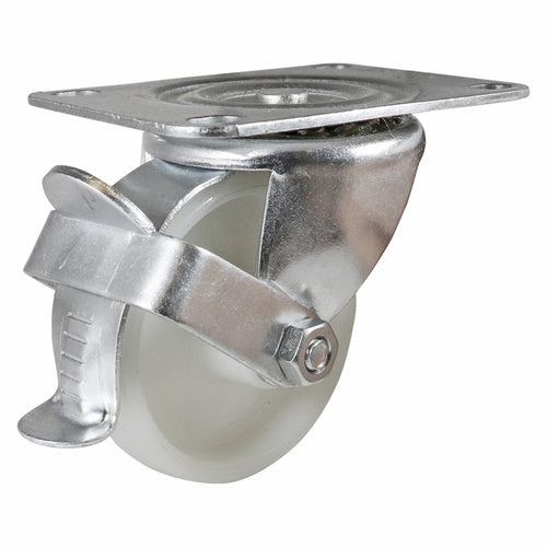 EHI - 75mm White Nylon Swivel Plate Brake Castor | I12W02G75