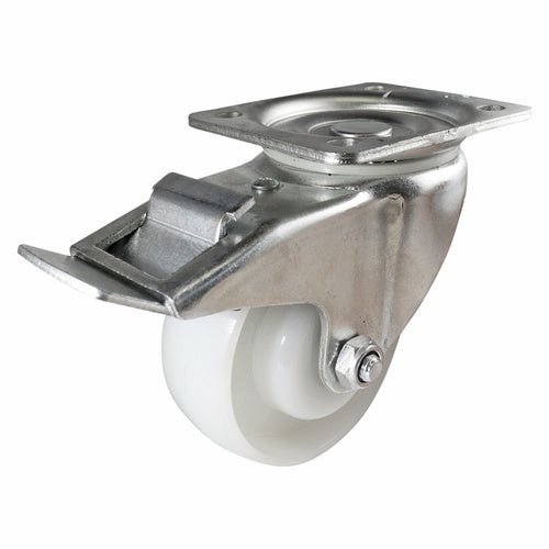 EHI - 100mm White Nylon Swivel Plate Brake Castor | I32TZ48K100