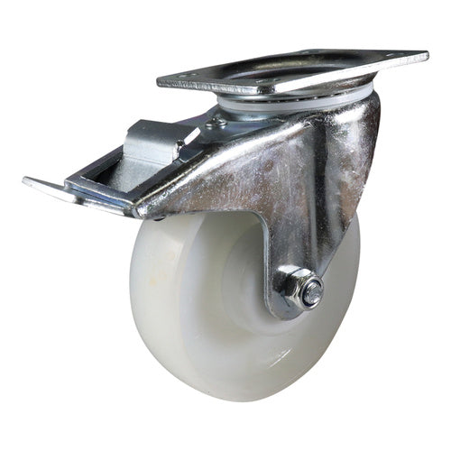 EHI - 125mm White Nylon Swivel Plate Brake Castor | I32TZ48K125