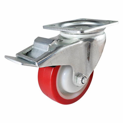 EHI - 100mm Red Urethane Swivel Plate Brake Castor | I32TZ50K100