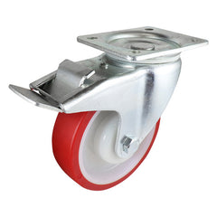EHI - 125mm Red Urethane Swivel Plate Brake Castor | I32TZ50K125