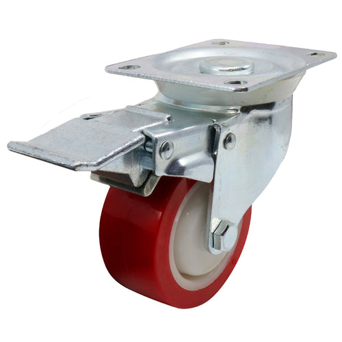 EHI - 80mm Red Urethane Swivel Plate Brake Castor | I32TZ50K80