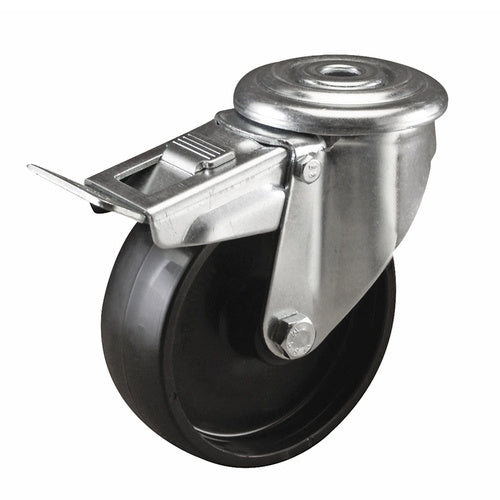 EHI - 100mm Black Poly Bolt Hole Brake Castor | I41T00G100