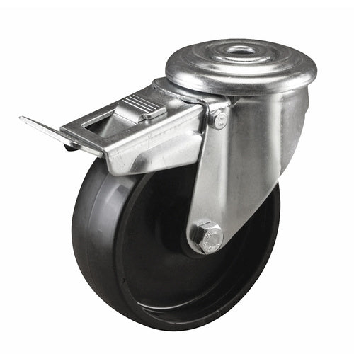 EHI - 80mm Black Poly Bolt Hole Brake Castor | I41T00G80