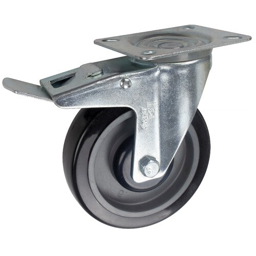 EHI - 100mm Black Poly Swivel Plate Brake Castor | I42T00G100