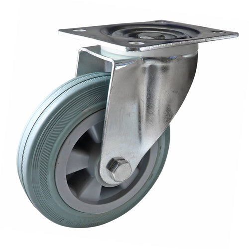 EHI - 160mm Grey Rubber Swivel Plate Brake Castor | I42T06R160H