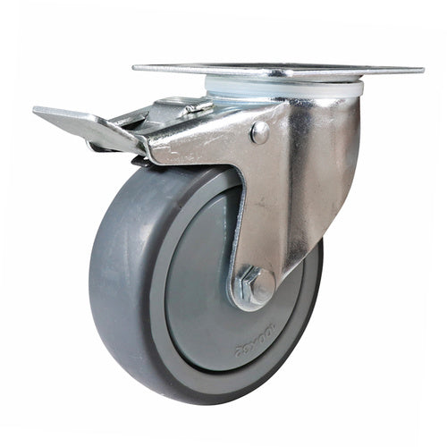 EHI - 100mm Grey Rubber Swivel Plate Brake Castor | I42T34K100