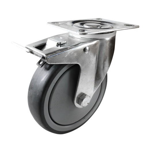 EHI - 125mm Grey Rubber Swivel Plate Brake Castor | I42T34K125