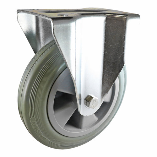 EHI - 200mm Grey Rubber Fixed Plate Castor | I43A06R200