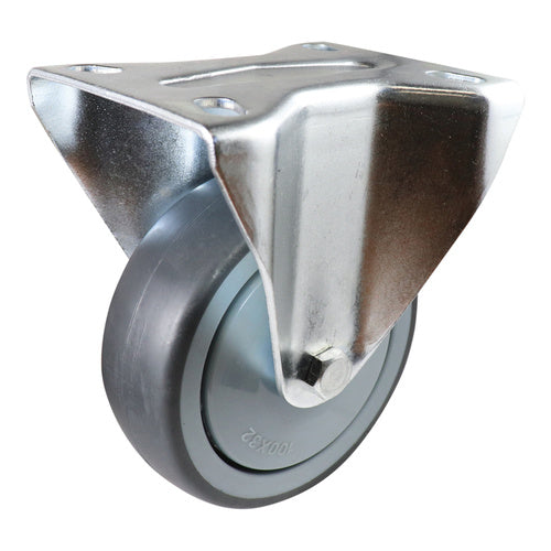 EHI - 100mm Grey Rubber Fixed Plate Castor | I43A34K100