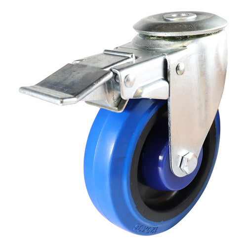 EHI - 125mm Blue Rubber Bolt Hole Brake Castor | I61T15R125