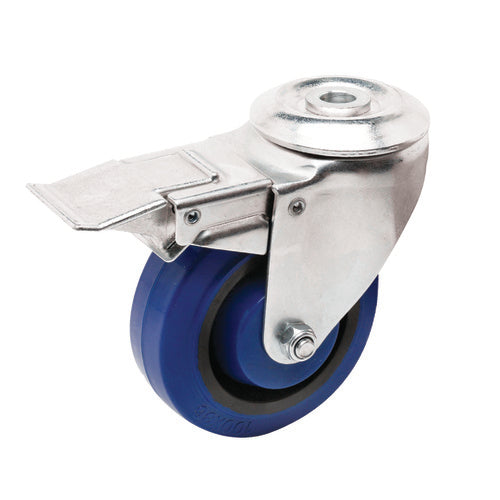 EHI - 75mm Blue Rubber Bolt Hole Brake Castor | I61T15R75