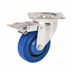 EHI - 100mm Blue Rubber Swivel Plate Brake Castor | I62T15R100