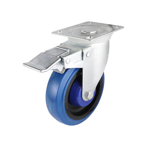 EHI - 125mm Blue Rubber Swivel Plate Brake Castor | I62T15R125