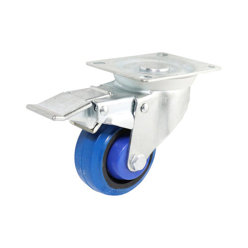 EHI - 75mm Blue Rubber Swivel Plate Brake Castor | I62T15R75