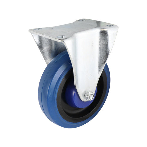 EHI - 125mm Blue Rubber Fixed Plate Castor | I63A15R125