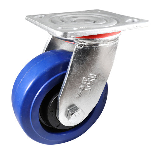 EHI - 125mm Blue Rubber Swivel Plate Castor | J22AZ83K125
