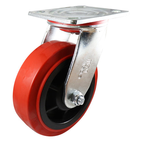 EHI - 150mm Red Urethane Swivel Plate Castor | J22AZ84K150