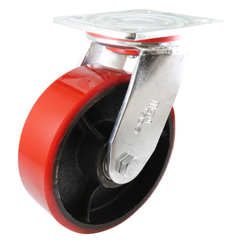 EHI - 150mm Red Urethane/ci Swivel Plate Castor | J22AZ85K150