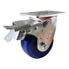 EHI - 100mm Blue Rubber Swivel Plate Brake Castor | J22TZ83K100A
