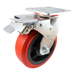 EHI - 150mm Red Urethane Swivel Plate Brake Castor | J22TZ84K150
