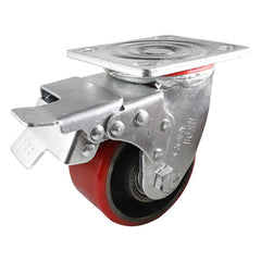 EHI - 100mm Red Urethane/ci Swivel Plate Brake Castor | J22TZ85K100