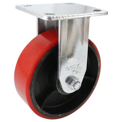 EHI - 150mm Red Urethane/ci Fixed Plate Castor | J23AZ85K150
