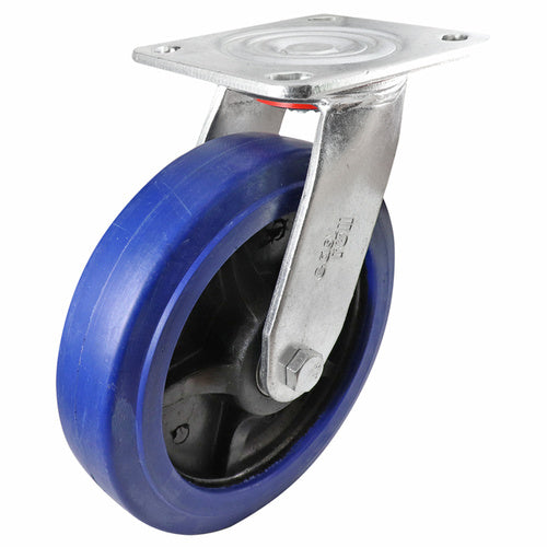 EHI - 200mm Blue Rubber Swivel Plate Castor 500kg | J32AZ83K200H